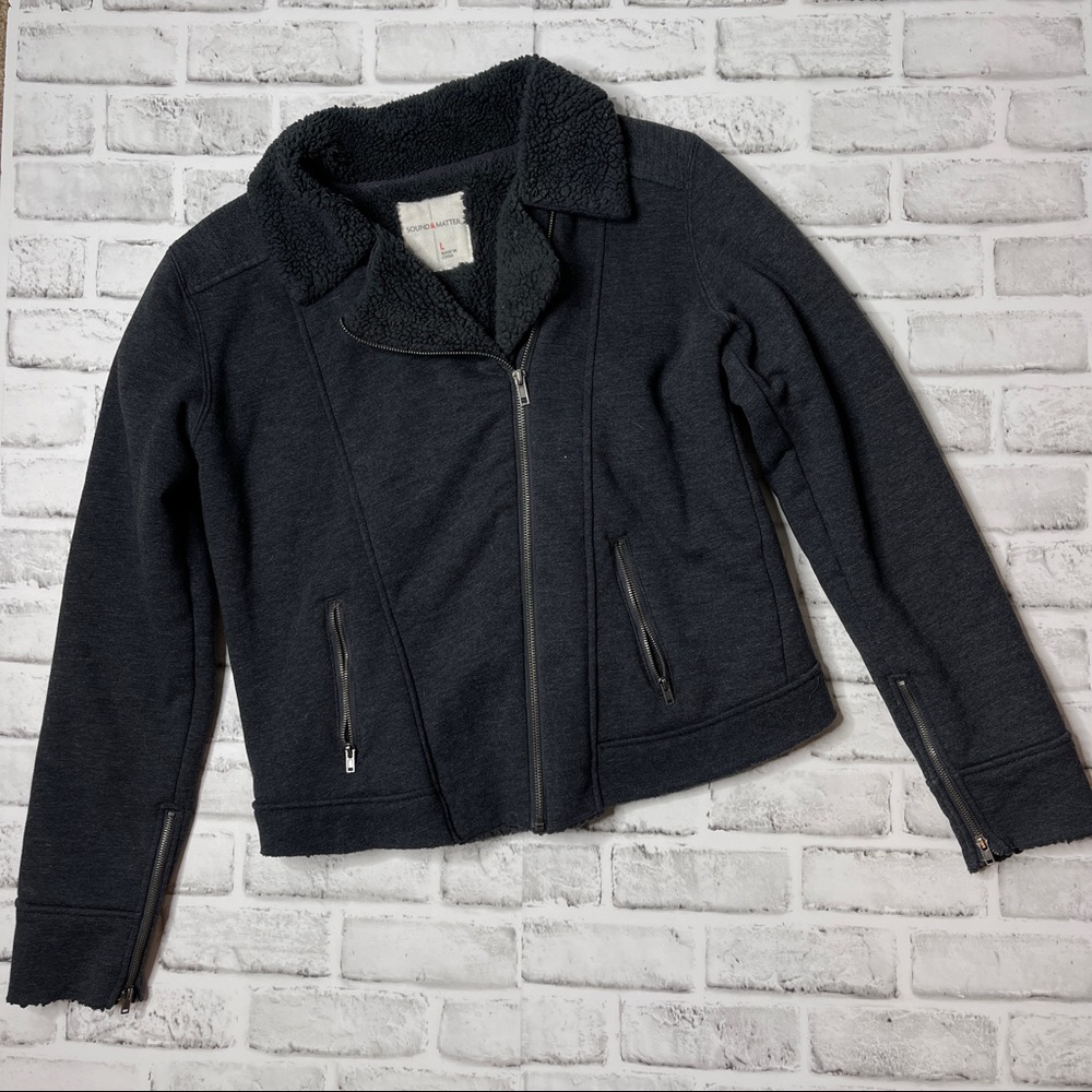 Sound and matter large Sherpa Moto jacket gray